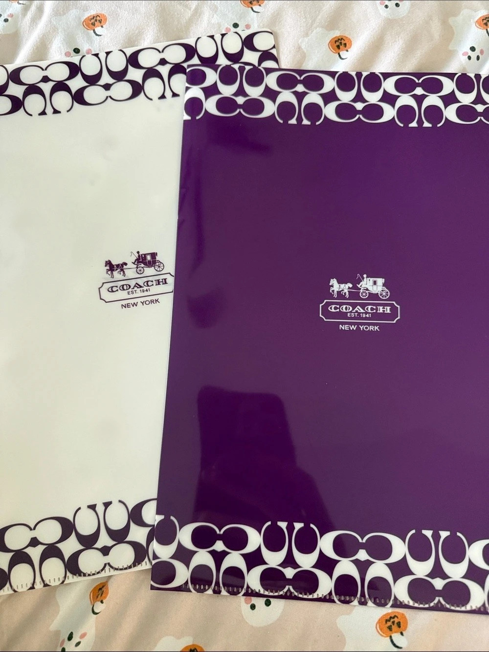 Coach Set of 2 Purple & White File Folders Full Size NWOT